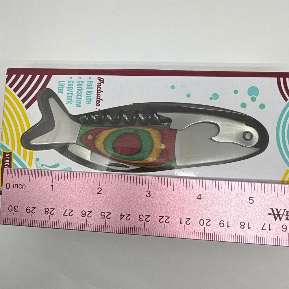 Streamline Waiter's Corkscrew Bottle Opener Fish Design‎ Foil Knife Cork Lifter